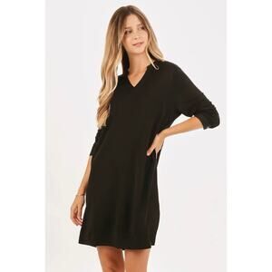 Modern Vintage Black Tunic Dress With Checker Neck And Sleeves NWT M